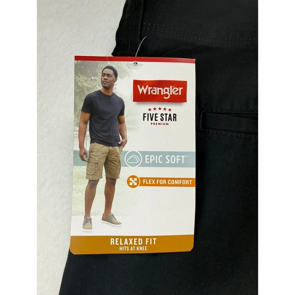 Wrangler Five Star Premium Mens Black Cargo Shorts 46 Relaxed Fit Epic Soft 10in
